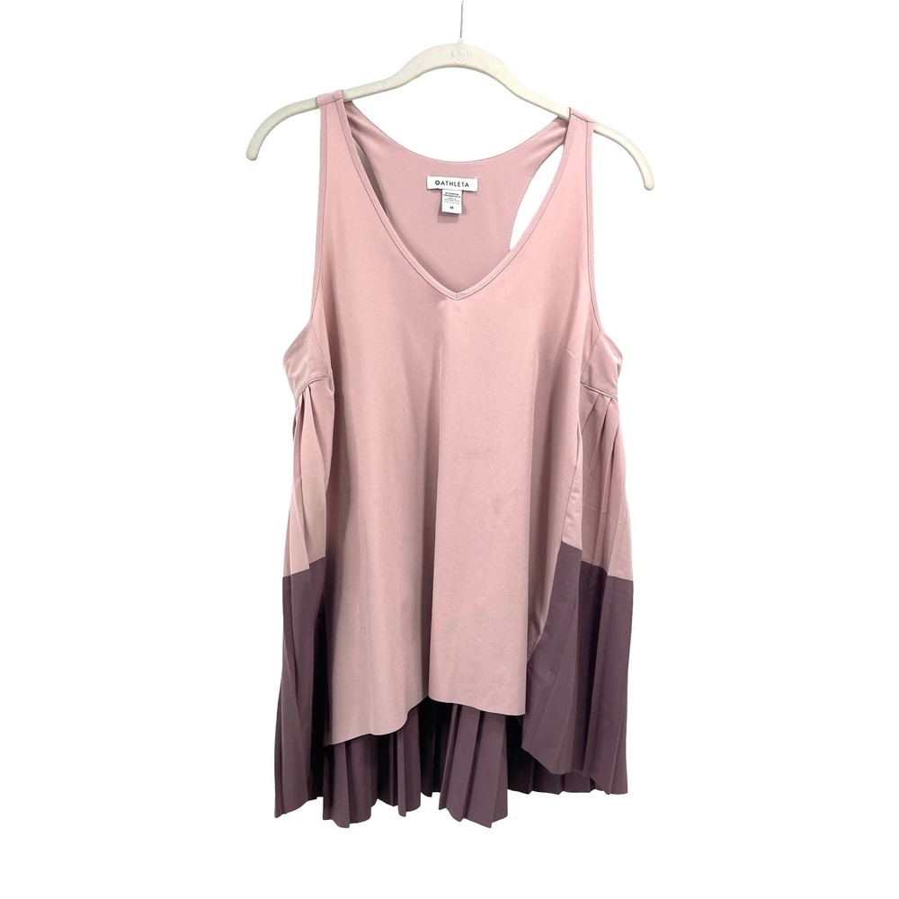 ATHLETA Swing Forward Pleated Tank Top Size M dusty pink‎ color block